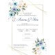 Μπλε Φλοράλ Νερομπογιά Προσκλητήριο Γάμου Νο2